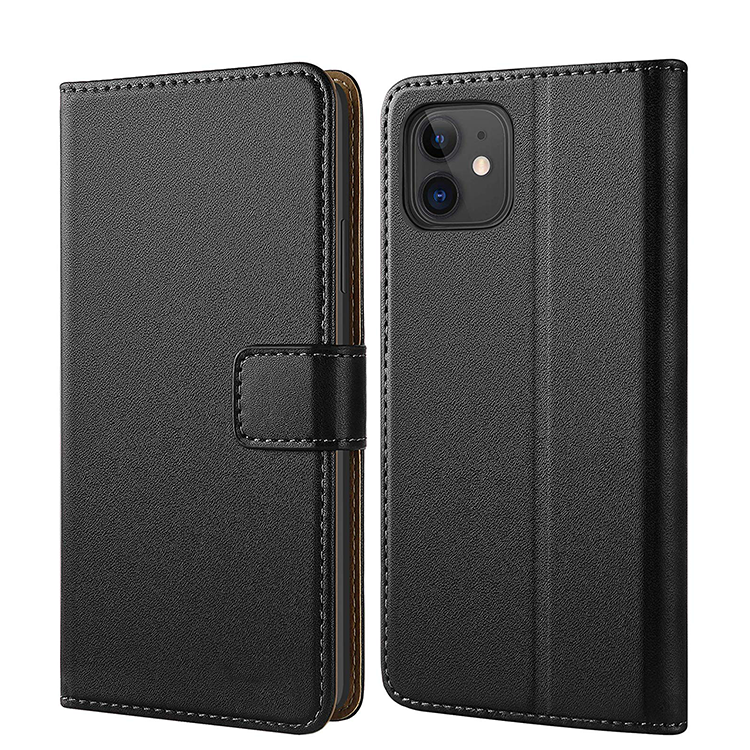 iPhone 11  Echtleder Tasche Flipcover - Schwarz