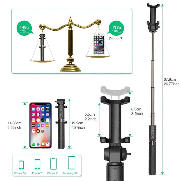 Bluetooth Selfie Stick Stativ 3 in 1 – Bild 4
