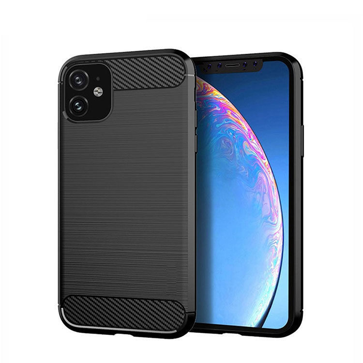 iPhone 12 Schutz Hülle- Carbon Look - Schwarz