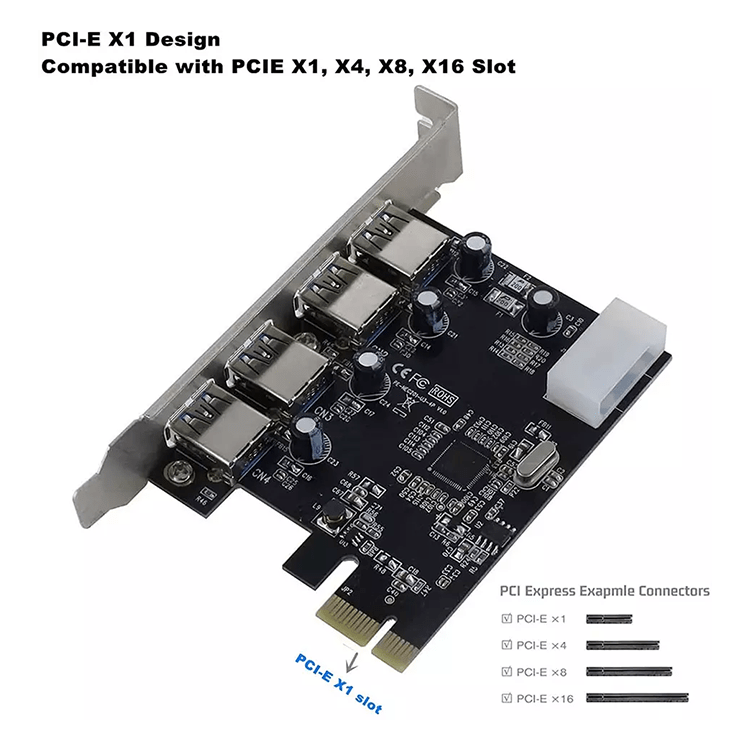 PCIe Adapter 4x USB3.0 UASP VIA - PCI-Express