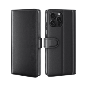 iPhone 16 Pro Max Flip Wallet Cover Echtleder - Schwarz