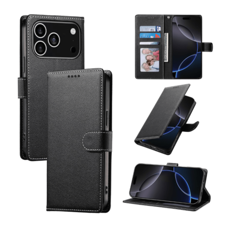 Alternative view of iPhone 17 Pro Flip Wallet Cover Echtleder - Schwarz